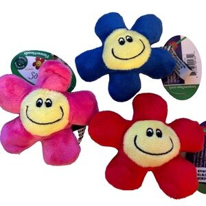 (3) Loopies Summer Sun Flower Heads Rattle Cat Toy Play Chase Swag 4"